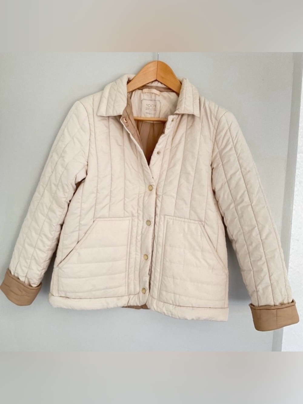 Premium Designer Brand Yargıcı Beige Quilted Jacket with Contrast Cuffs